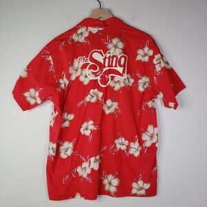 Vintage Budweiser‎ Hawaiian Barefoot In Paradise Shirt L The Sting Red